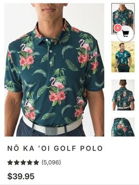 Golf Polo - Green Tropical Flamingo Print